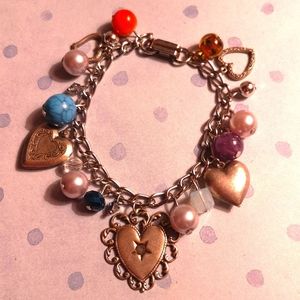 Handmade hearts and beads charm bracelet